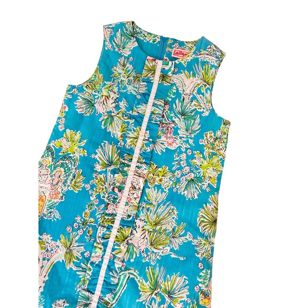 Lilly Pulitzer Originals Jungle Glam Shift Dress Blue Toile Girls 10 - Picture 2 of 5